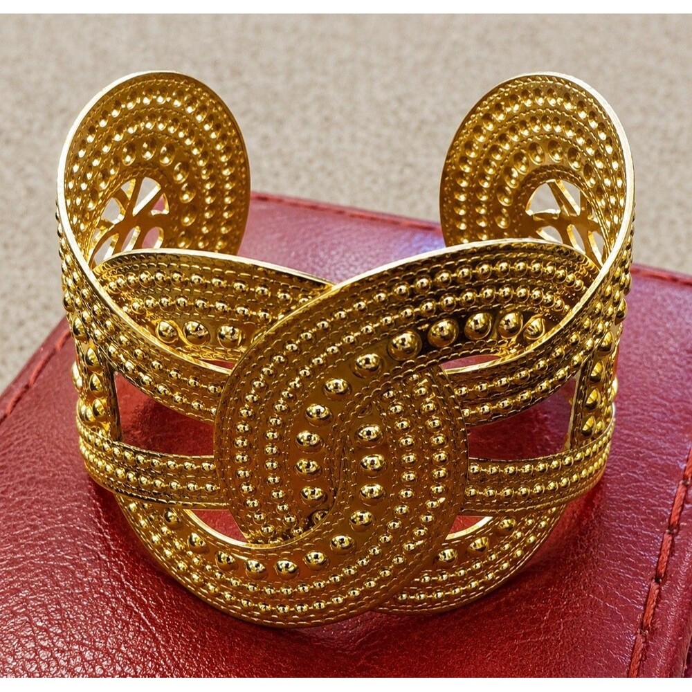 Y2K Gothic Interwoven Circle Cuff Bracelet Light Gold Tone Adjustable Boho